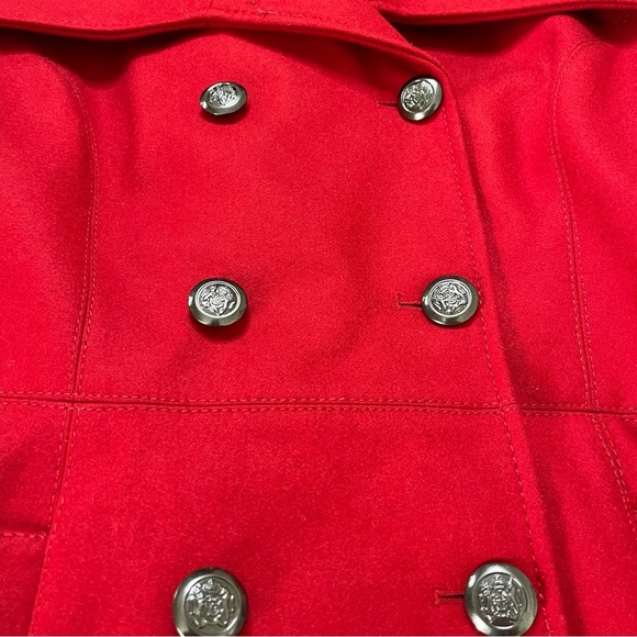 Guess Los Angeles Wool Blend Red Coat Military Inspired Size Large Double Breast - Picture 4 of 8
